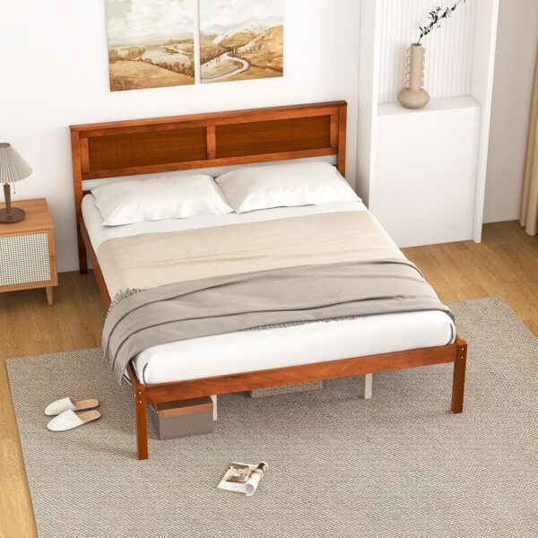 Giantex Queen Wood Platform Bed Frame with Headboard, Mid Century Queen Bed Frame with Wood Slat Support, Solid Wood Foundation with 16" Under Bed Storage, No Box Spring Needed, Easy Assembly
