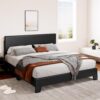 SHA CERLIN Black Queen Platform Upholstered Bed Frame with 3 Level Height-Adjustable headboard, Wood Slats Support, No Box Spring Needed, Easy Assembly, Easy Clean Up