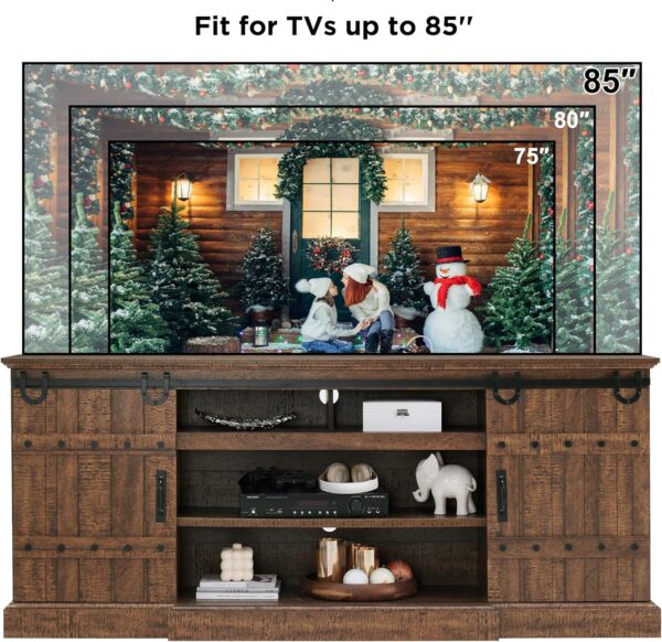 OKD Farmhouse 75" TV Stand for 80 85 Inch TV, Rustic Media Console Table with Sliding Barn Door, Large Highboy Entertainment Center with Storage Cabinet for Living Room, Bedroom, Reclaimed Barnwood