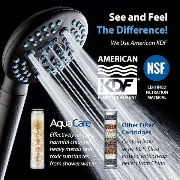 AquaCare 4X High Pressure 10-mode Filter Handheld Shower Head with Dual Power Wash - Clean Tub, Tile & Pets, Remove Chlorine, Metals & Toxins from Water to Protect Skin, Hair & Nails. Matte Black