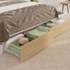 LIKIMIO Queen Bed Frame with Guardrail & Bedside Caddy, Multifunctional Headboard with Charging Station, Durable Metal Platform Bed, Noise-Free, No Box Spring Needed, White