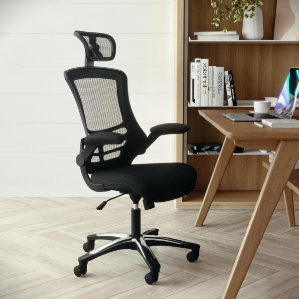 Flash Furniture Kelista High-Back Swivel Office Chair with Adjustable Lumbar Support and Seat Height, Ergonomic Mesh Desk Chair, Black