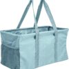 91H52crm4dL._AC_SL1500_.jpg Extra Large Utility Tote Bag - Oversized Collapsible Reusable Wire Frame Rectangular Canvas Basket With Two Exterior Pockets For Beach, Pool, Laundry, Car Trunk, Storage - Light Blue