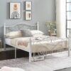 VECELO Queen Size Bed Frame with Headboard and Footboard, Heavy Duty Metal Slat Support, Platform Mattress Foundation, No Box Spring Needed, Easy Assembly, White