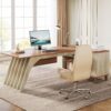 Tribesigns L-Shaped Executive Office Desk, 78.74" Large Computer Desk with Drawer and Lateral File Cabinet, Home Business Workstation Set with Storage Shelves, Walnut & Oak