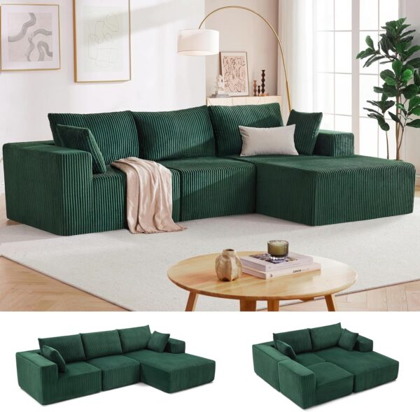 HUATEAN 108” Modular Sectional Sofa, Cloud Sectional Couch with Deep Seat, Modern Modular L-Shape Sofa Couch with Chaise,Upholstered Couches for Living Room Bedroom (Corduroy, Green)