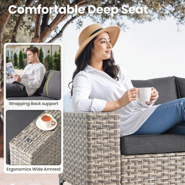 ovios 5 Pieces Patio Furniture Set Outdoor Sectional Sofa Couch with Comfy Cushions Deep Seat, Modern Modular Wicker Rattan Conversation Set for Porch Deck Garden, Black