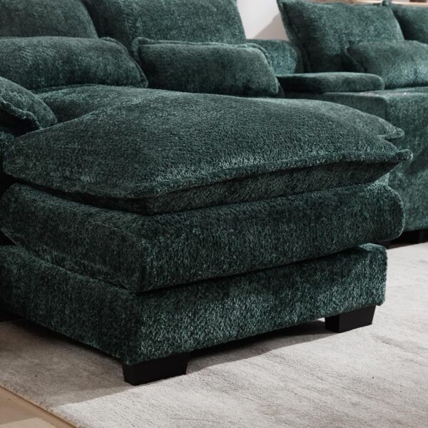 U Shaped Sectional Sofa, 124.8" Green Cloud Couch for Living Room, Fluffy Modern Modular Couch with Storage, Comfy Lounge Sofas for Office, Apartment