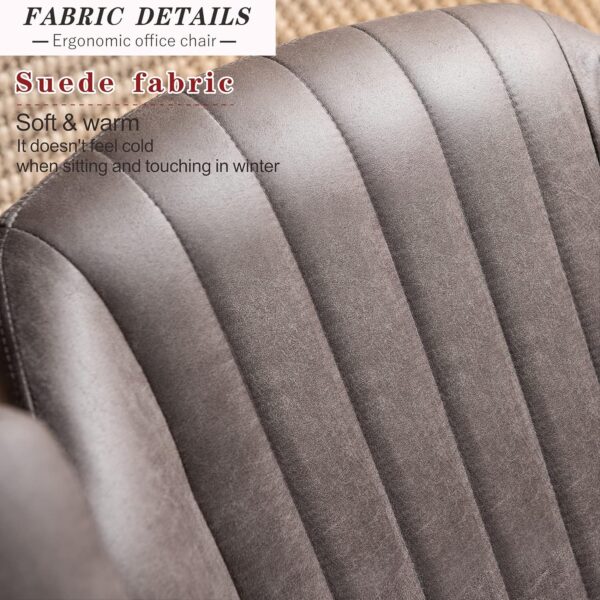ovios Mid-Century Modern Home Office Chair, Suede Faux Leather Swivel Rolling Task Chairs with Padded Armrests, Comfy Mid-Back Computer Ergonomic Executive Armchair, Dark Grey