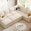 108 Inch Sectional Sleeper Sofa with Pull Out Bed, U Shaped 7 Seat Modular Sectional Sofa with Storage, Sectional Couches for Living Room, Cloud Modular Couch, Removable Sofa Cover, Beige