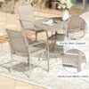 VICLLAX 5 Pieces Patio Outdoor Dining Set, 40.6" Round Aluminum Table with Umbrella Hole and Storage Shelf, 4 Stackable Textilene Chairs for Patio, Lawn, Garden, Porch, Sandshell