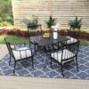 MFSTUDIO 5 Pieces Metal Patio Dining Set, Outdoor Furniture Set with 1 x Square Metal Table and 4 x High-Back Arm Chairs with Cushion (Black)
