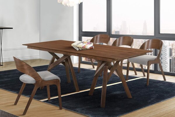 Armen Living Polly Mid-Century Modern Dining Accent Chairs Finish Fabric-Set of 2, 20" Wide, Walnut/Grey