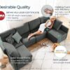 LINSY HOME Modular Sofa, Sectional Couch U Shaped Sofa with Storage, Memory Foam, 6 Seat Sectionals Chaise for Living Room, Dark Grey