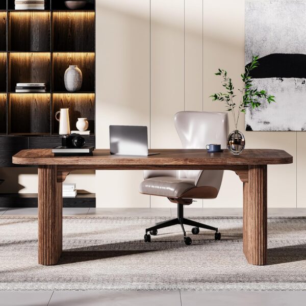 Tribesigns Wood Office Desk, 62-Inch Modern Executive Desk, Large Aesthetic Computer Work Desk with Double Pedestal, Workstation for Home Office (Brown)