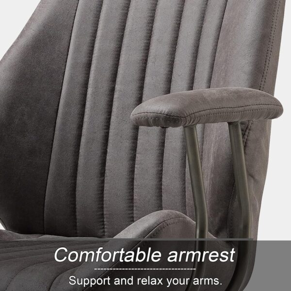 ovios Mid-Century Modern Home Office Chair, Suede Faux Leather Swivel Rolling Task Chairs with Padded Armrests, Comfy Mid-Back Computer Ergonomic Executive Armchair, Dark Grey