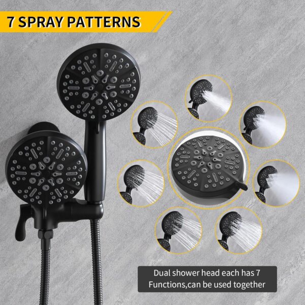 Tub and Shower Faucet Set Dual Shower System with Tub Spout Shower Tub Kit Dual Shower Head and Handheld with Valve Shower Dual Fixtures Tub and Shower Trim Kit Combo Set Matte Black