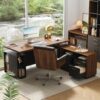 70" Standing Desk with 2 File Cabinet, AC/USB, 1.18" Desktop, L Shaped Height Adjustable Desk, Electric Furniture Set with Multiple Functions for Home and Office, Black Walnut