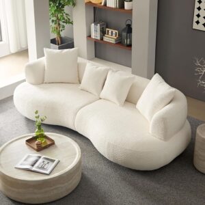 102.3'' Modern Luxury Oversized Curved Combination Sofa Comfortable Fabric Terry Sofas Tight Curved Back Sofa for Living Room Bedroom Office Apartment(White, 102.3'')