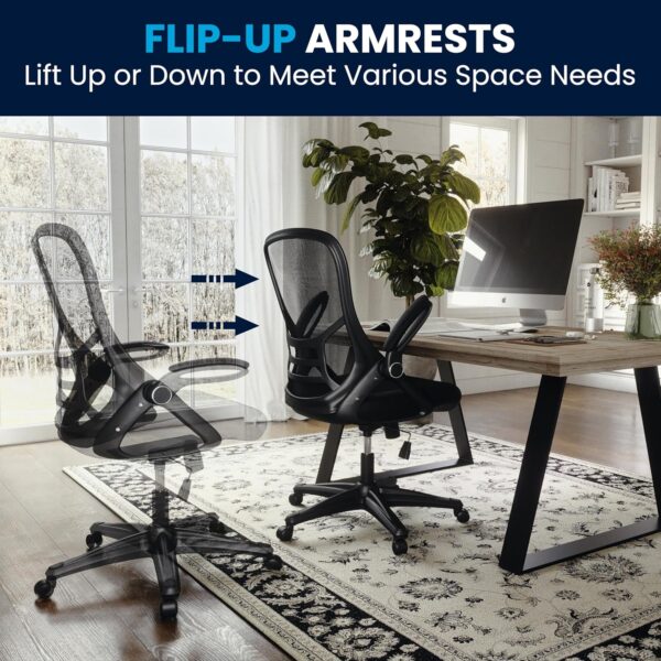 Flash Furniture Porter High Back Black Mesh Ergonomic Swivel Office Chair with Black Frame and Flip-up Arms