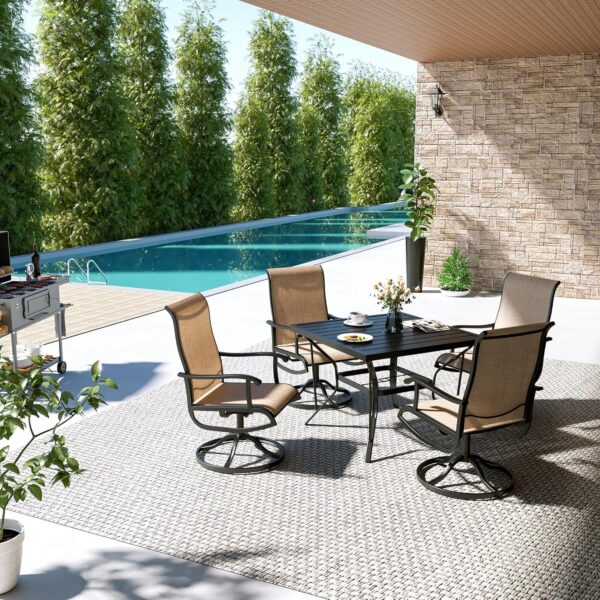 Pamapic 5-Piece Patio Dining Set, Outdoor Furniture with 4 Textilene Swivel Chairs, Outdoor Table and Chair Set for Garden, Backyard, Poolside, Deck, Beige