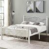 VECELO Queen Size Bed Frame with Headboard and Footboard, Heavy Duty Metal Slat Support, Platform Mattress Foundation, No Box Spring Needed, Easy Assembly, White