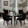 Modern Black Luxury Round Glass Dining Set for 4, 5 Pcs Large Minimalist Circle Kitchen Table Set, 47'' Clear Circular Glass Top Dinner Room Set, Black High-end Tufted Chairs, for Home