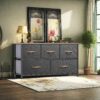 DWVO Dresser TV Stand, Fabric Dresser with 5 Drawers, Dresser for Bedroom, Wide Dresser, Storage Tower, Chest of Drawers for Closet, Living Room, Hallway, Dull Grey
