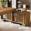 Tribesigns L Shaped Executive Desk with Storage Cabinets and 2-Tier Shelf, 63-Inch Simple Modern Business Furniture Large Computer Writing Table Workstation for Home Office, Brown