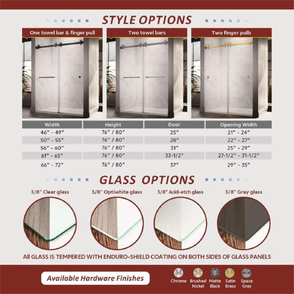 56"- 60" W×76" H Frameless Stainless Steel Bypass Shower Door and Two Towel Bars in Satin Brass and 3/8" (10mm) Certified Tempered Clear Glass. The Royal Series UKD01-6076-TT-SB
