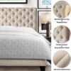 Rosevera Gideon Bed Frame/Fabric Upholstered Bed Frame with Adjustable Headboard/Chesterfield-Styled/Wood Slat Support/Easy Assembly,Queen,Beige