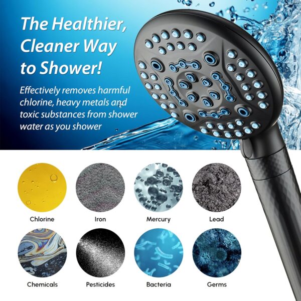 AquaCare 4X High Pressure 10-mode Filter Handheld Shower Head with Dual Power Wash - Clean Tub, Tile & Pets, Remove Chlorine, Metals & Toxins from Water to Protect Skin, Hair & Nails. Matte Black