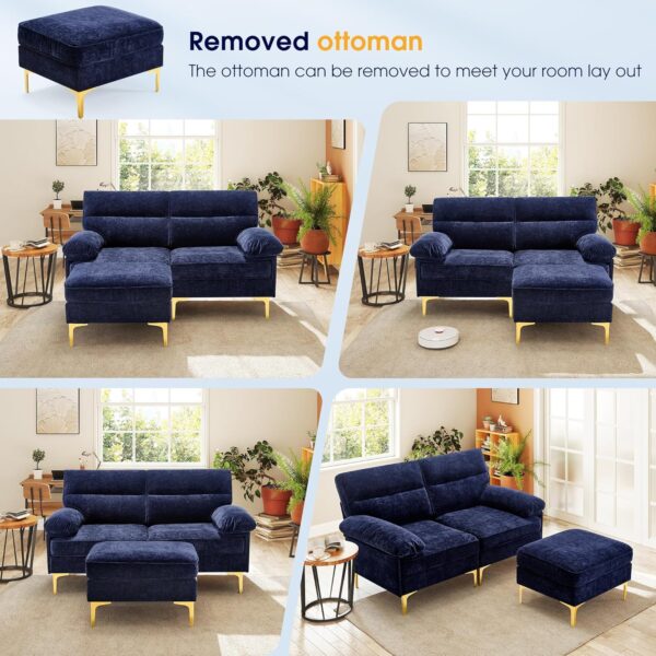 Hanherry 63.8" Sectional Sofa for Living Room, L Shape Couch 2 Seater Loveseat with Ottoman, Modern Chenille Fabric Small Sofa with Ottoman Footstool & Fluffy Armrests for Apartment, Small Space