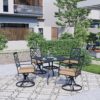 Oakcloud 5-Piece Metal Outdoor Patio Furniture Outdoor Dining Set, 4 Metal Swivel Chairs and Square Dining Table with Umbrella Hole