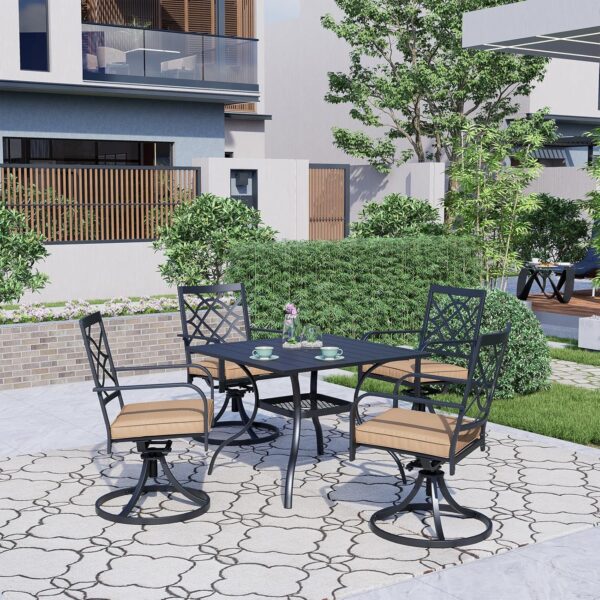 Oakcloud 5-Piece Metal Outdoor Patio Furniture Outdoor Dining Set, 4 Metal Swivel Chairs and Square Dining Table with Umbrella Hole