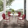 Crosley Furniture Tulip 5-Piece Outdoor Dining Set for 4, Retro Metal Round Patio Table and Chairs for Deck, Dark Red Satin