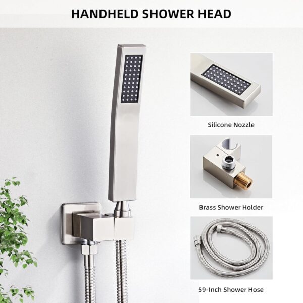 Shower Faucet Set, Rainfall Shower System Complete Wall Mounted for Bathroom with 8 Inch Shower Head and Handheld Rain Mixer Combo Kit with Shower Valve and Shower Trim, Brushed Nickel