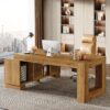 Tribesigns L Shaped Executive Desk with Storage Cabinets and 2-Tier Shelf, 63-Inch Simple Modern Business Furniture Large Computer Writing Table Workstation for Home Office, Brown