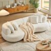 102.3'' Modern Luxury Oversized Curved Combination Sofa Comfortable Fabric Terry Sofas Tight Curved Back Sofa for Living Room Bedroom Office Apartment(White, 102.3'')
