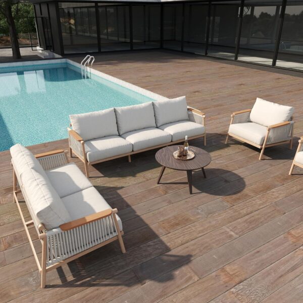 Acanva Modern All-Weather Aluminum Outdoor Patio Sofa with Thick Cushions, Olefin Fabric Sunroom Backyard Furniture, Light Khaki, Loveseat