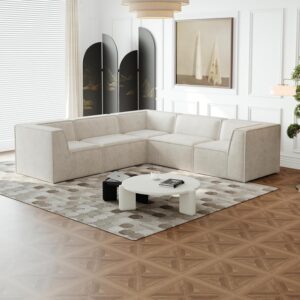 Ball & Cast 106 Inch Chenille Modular L Shaped Sectional Sofa,Modern Minimalist Modular Sleeper Couch with,Foam-Filled Compressed Couches for Living Room,Bedroom,No Assembly Required,Beige