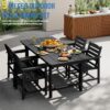 FOOWIN Outdoor Table and Chairs Set 5-Piece HDPE All Weather Patio Dining Set with Umbrella Hole,Outdoor Patio Furniture Dining Set for 6,Patio Kitchen Table Set for Garden,Backyard,Poolside Black