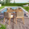 Merax Acacia Wood Outdoor Dining Set for 5, All Weather Patio Table and 4 Chairs with Rattan Wicker for Garden, Backyard, Poolside, Balcony, Light Teak