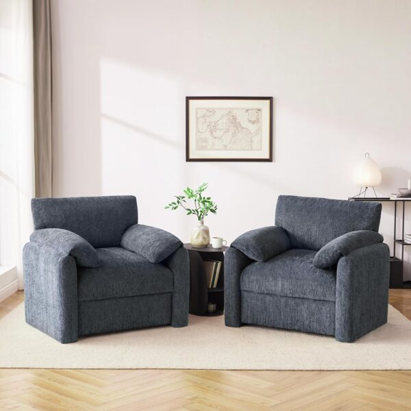 Chenille Oversized Armchair, 38.6" Wide Accent Chairs for Living Room & Bedroom Modern Lounge Chair, Upholstered Mid-Century Reading Chair, Comfy Living Room Chair, Single Sofa Chair, Blue