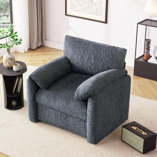 Chenille Oversized Armchair, 38.6" Wide Accent Chairs for Living Room & Bedroom Modern Lounge Chair, Upholstered Mid-Century Reading Chair, Comfy Living Room Chair, Single Sofa Chair, Blue