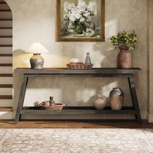 Tribesigns 70.86-Inch Console Table for Entyrway, Farmhouse 2-Tier Entry Entrance Table, Narrow Long Sofa Table Behind Couch, Dark Brown