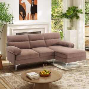 Hanherry 85" Sectional Sofa for Living Room, L Shape Couch Convertible 3 Seater Comfy Cpuch, Modern Chenille Fabric Couch with Reversible Chaise & Fluffy Armrests for Apartment, Small Space