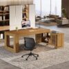 Tribesigns L Shaped Executive Desk with Storage Cabinets and 2-Tier Shelf, 63-Inch Simple Modern Business Furniture Large Computer Writing Table Workstation for Home Office, Brown