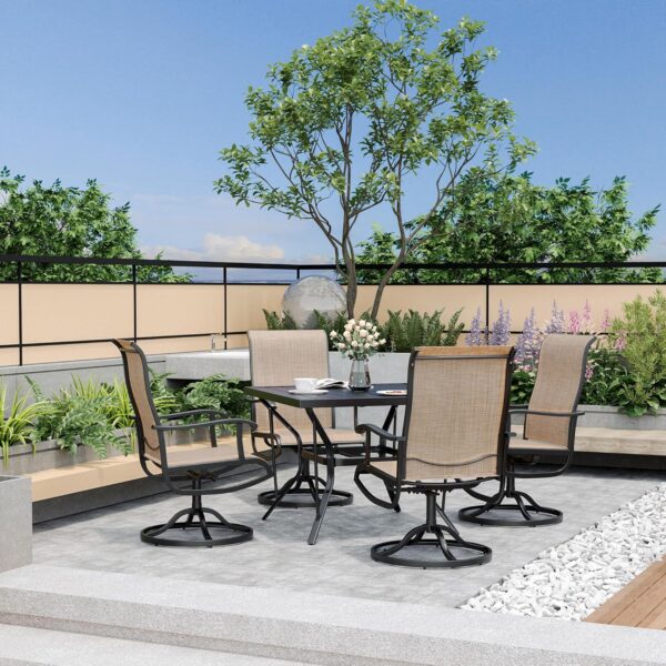 Pamapic 5-Piece Patio Dining Set, Outdoor Furniture with 4 Textilene Swivel Chairs, Outdoor Table and Chair Set for Garden, Backyard, Poolside, Deck, Beige
