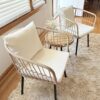 YITAHOME Accent Chairs Set of 2 Mid-Century Modern Chair with Pillow Upholstered Lounge Arm Chair with Side Table & Soft Cushion for Living Room, Bedroom, Balcony, Beige